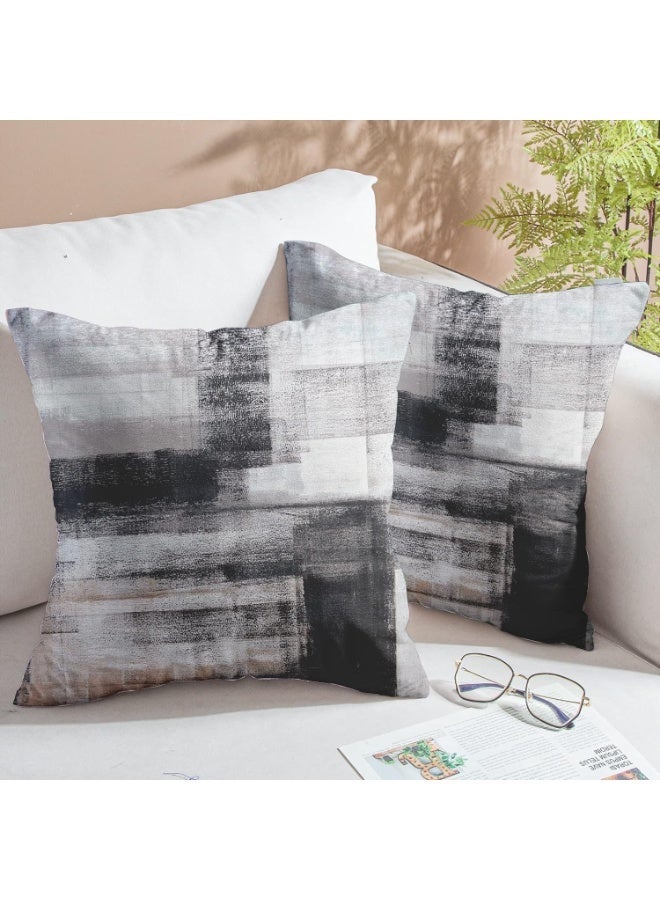 CLENEA 2 Pcs Black & White Velvet Abstract Pillow Covers, Modern Gray Throw Pillowcases, Soft Elegant Decorative Couch Cushions for Bed, Living Room, Outdoor Sofa, 18x18 Inch - Image 1